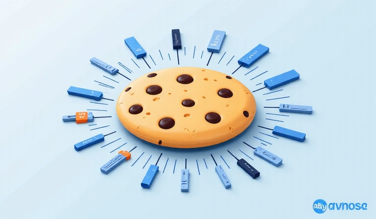 Illustration of a cookie and data flowing around it, representing how cookies work