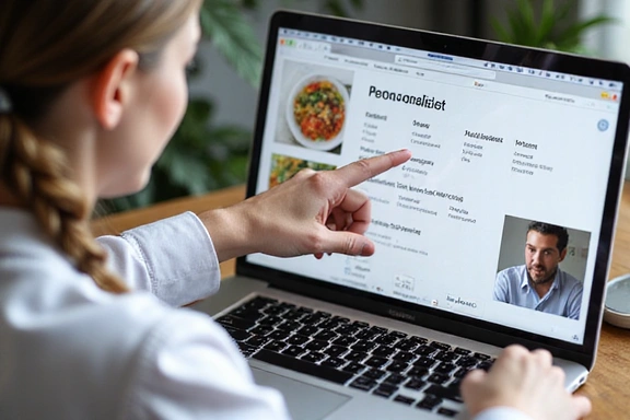 Nutritionist explaining a meal plan to a client during an online video call.